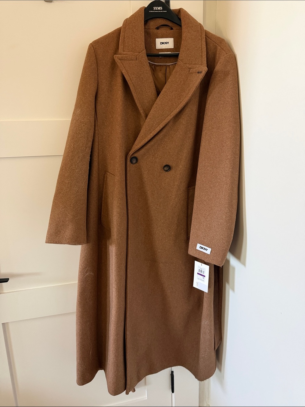 DKNY Women's Double-Breasted Camel Brown Pea Coat XXL